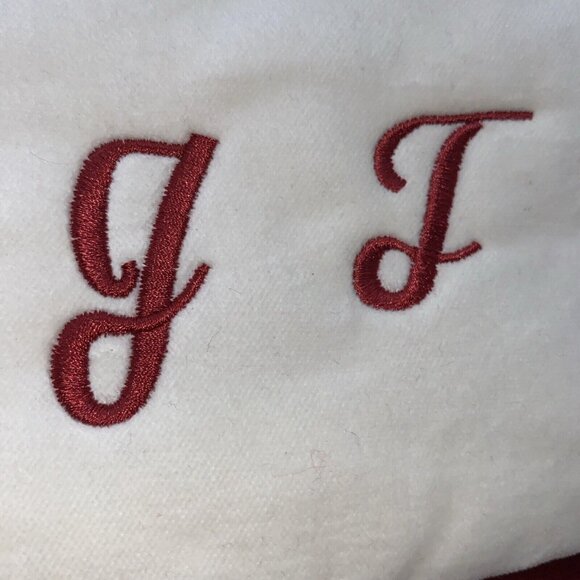 Pottery Barn Velvet Christmas Holiday Stocking Monogram Red Cream 24 in - Picture 2 of 9